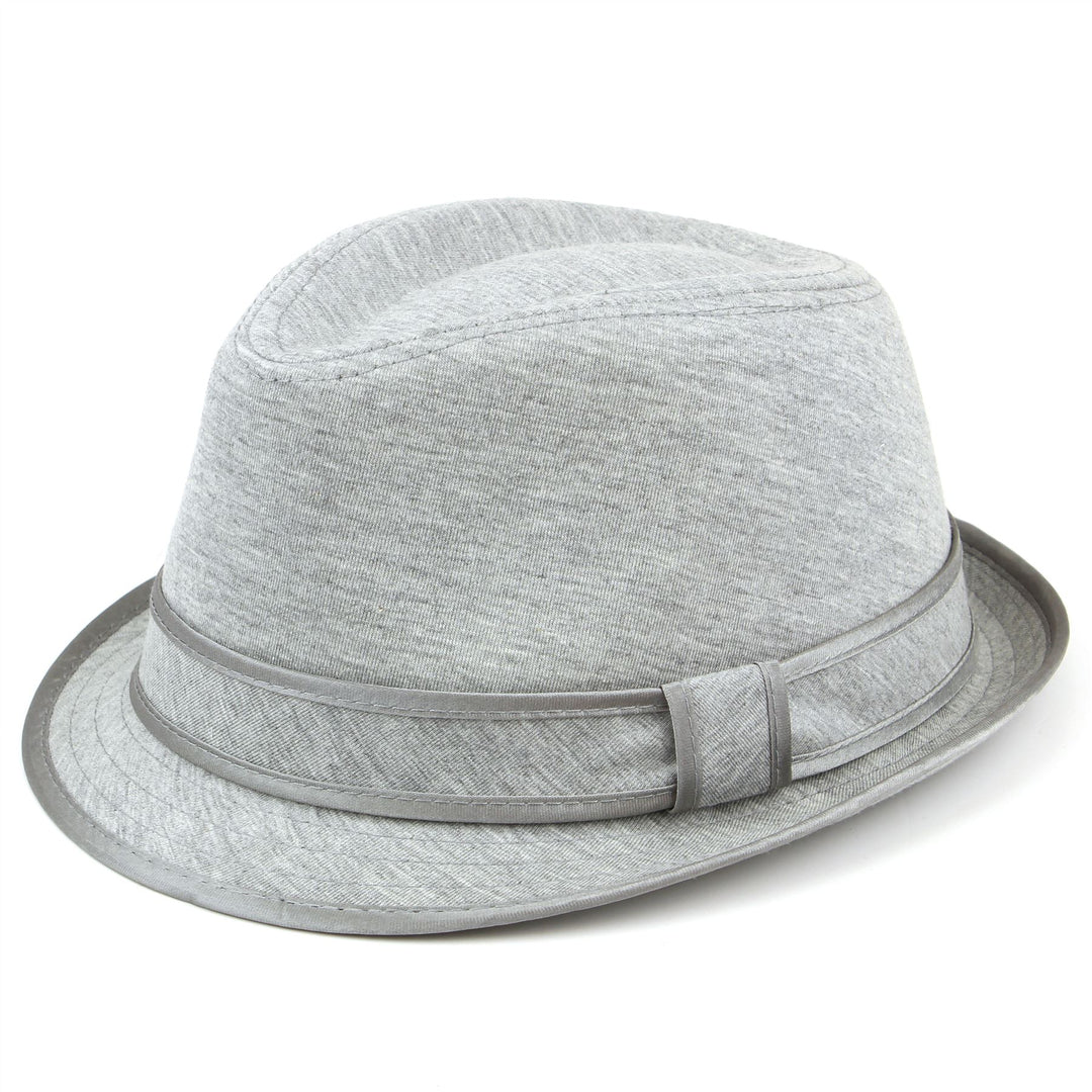 Simple grey cotton trilby hat with band and trim - Grey
