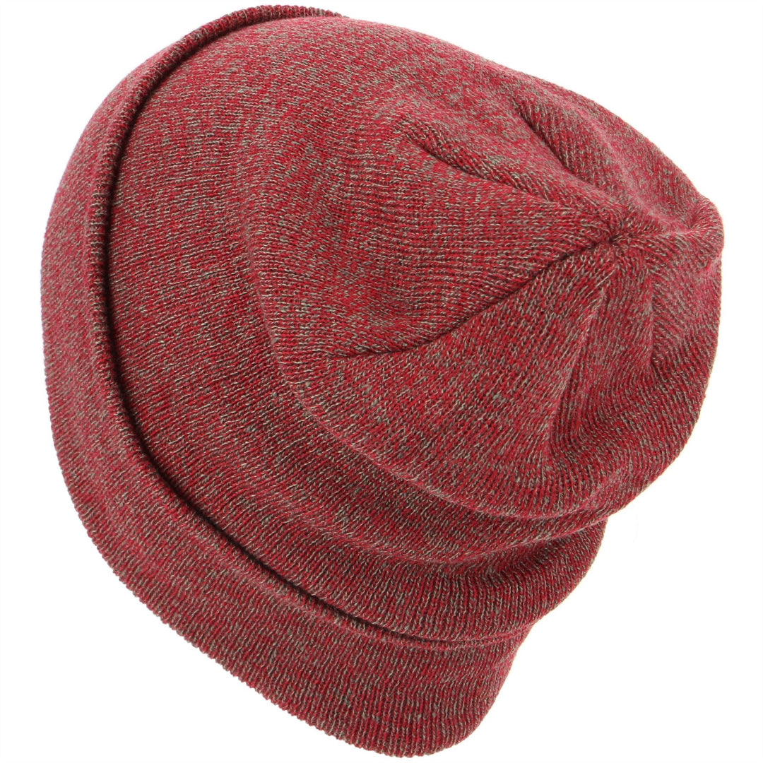 Fine Knit Marl Beanie Hat with Turn-up - Red