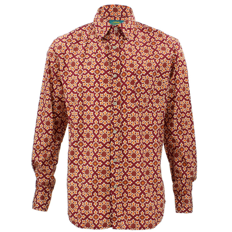 Tailored Fit Long Sleeve Shirt - Abstract Red & Orange