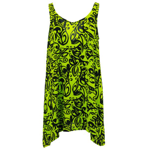Floaty Asymmetrical Summer Dress - Lime Trellis