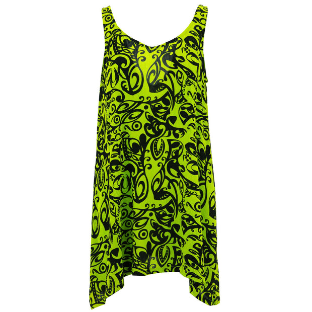 Floaty Asymmetrical Summer Dress - Lime Trellis