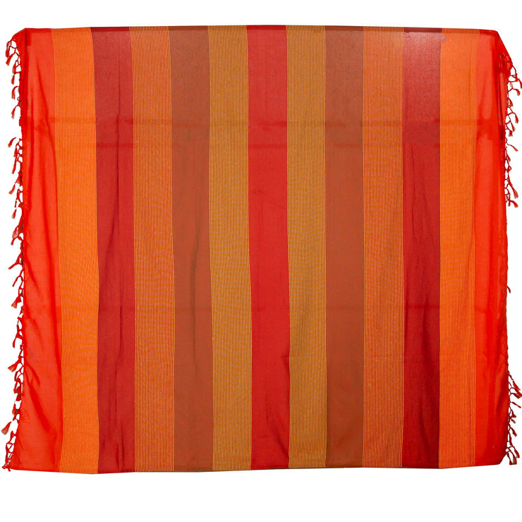 Striped Cotton Blanket With Tassel Edging - Carrot Orange Red