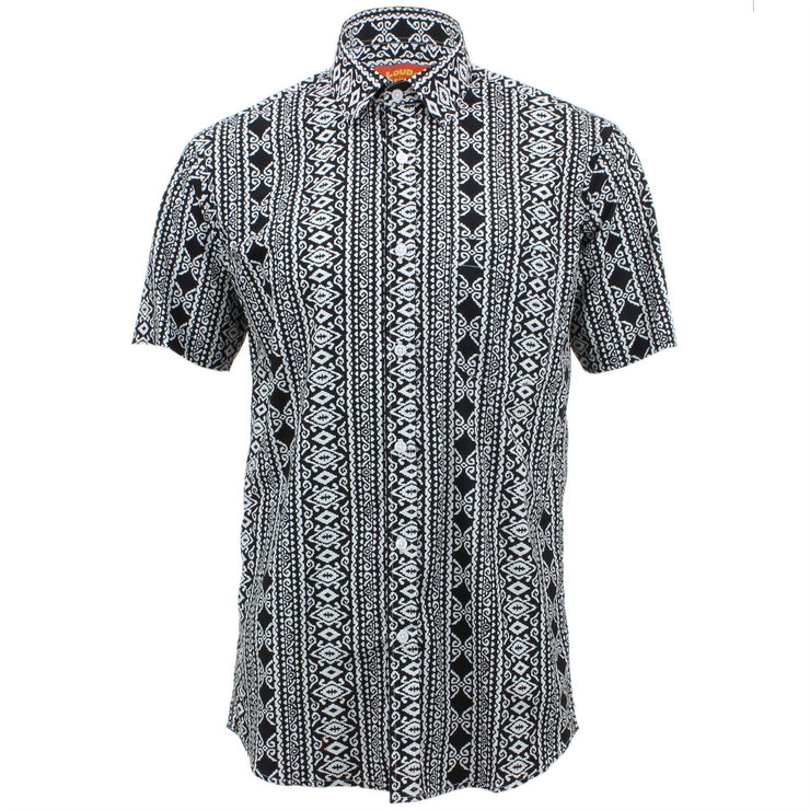 Regular Fit Short Sleeve Shirt - Black & White Abstract