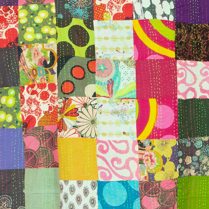 Handmade Patchwork Batik Printed Throw - Green Mix