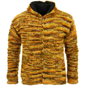 Veste cardigan à capuche côtelée en tricot de laine épaisse à teinture spatiale - orange