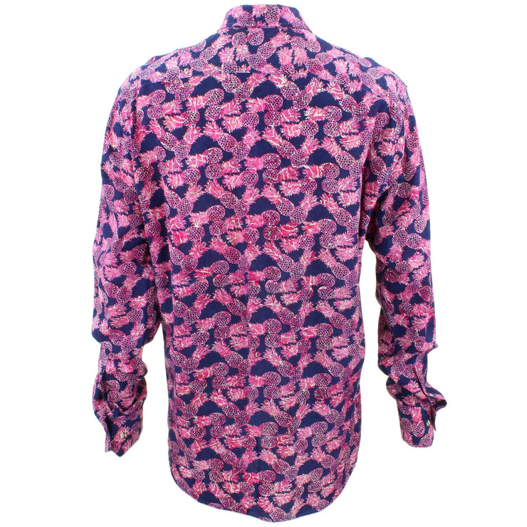 Tailored Fit Long Sleeve Shirt - Bright Pink Pineapple Print