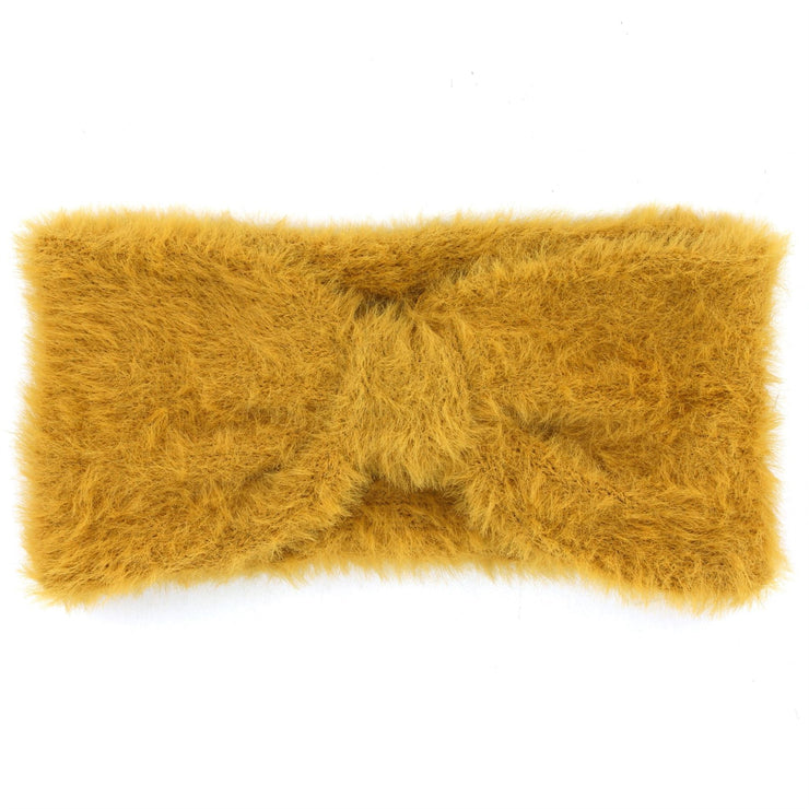 Bowknot Faux Fur Headband - Mustard