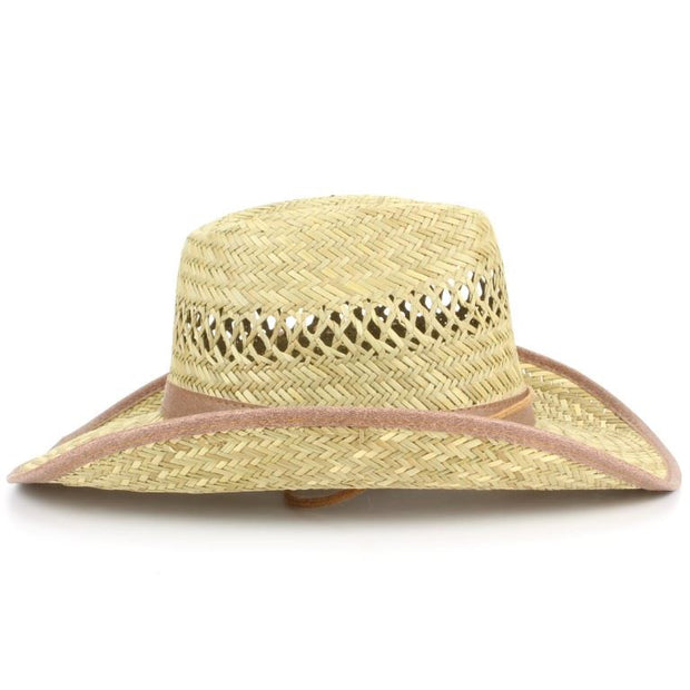 Straw cowboy hat with band and trim - Brown