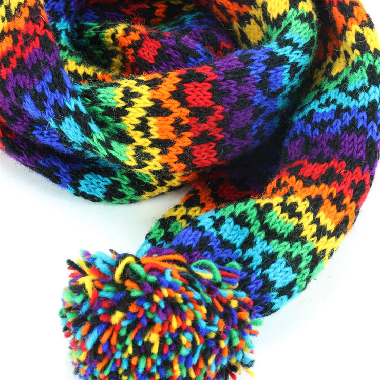 Chunky Wool Knit Scarf - Rainbow Diamond