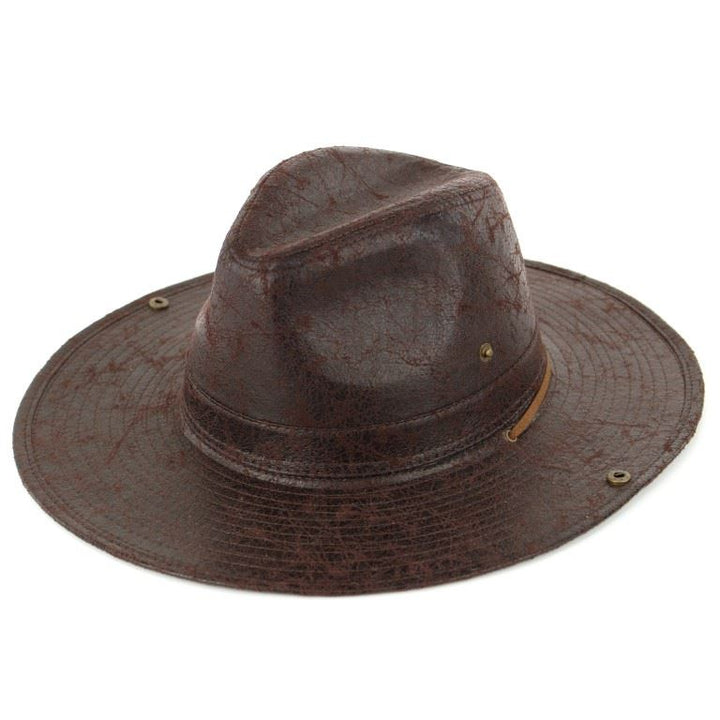 Leather effect fedora with neck cord - Brown