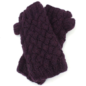 Manchettes en grosse laine tricotée - uni - violet