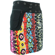 Reversible Popper Wrap Knee Length Skirt - Multi Patch Strips / Psychedelic Snakeskin