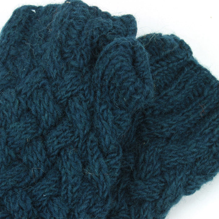 Chunky Wool Knit Arm Warmers - Plain - Teal