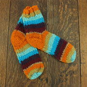 Hand Knitted Wool Ankle Socks - Stripe Retro C