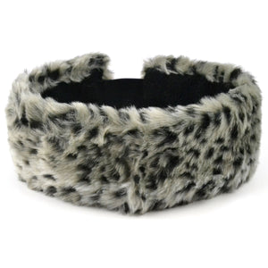 Faux fur headband with satin lining - Snow Leopard print