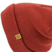 Fine Knit Beanie Hat with Turn-up - Red