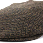 Herringbone Flat Cap with Quilted Lining - Brown