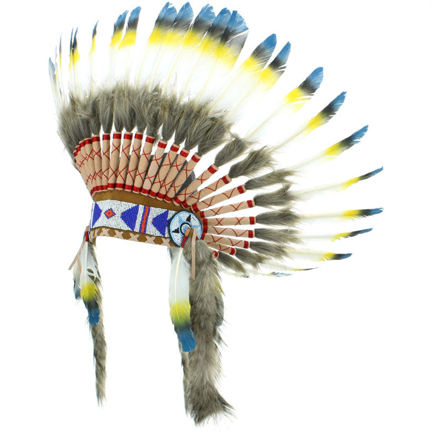Native Amercian Chief Headdress - Blue Yellow & Black
