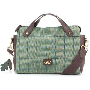 Tweed Cross Body Messenger Shoulder Satchel Bag Handbag - Green & Blue