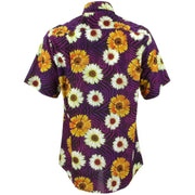 Regular Fit Short Sleeve Shirt - Orange Floral on Geometric Purple