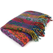 Vegan Wool Shawl Blanket - Paisley Stripe - Orange & Purple