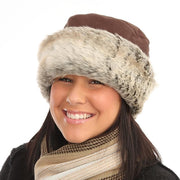 Fleece Hat with a Faux Fur cuff - Brown