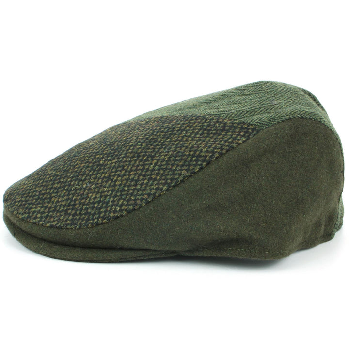 Wool Herringbone Mixed Fabric Flat Cap - Green