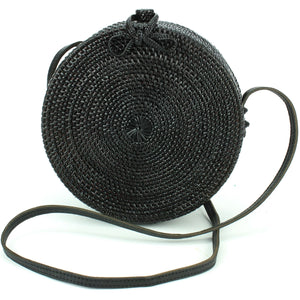 Loud Elephant Handwoven Round Rattan Bag - Black