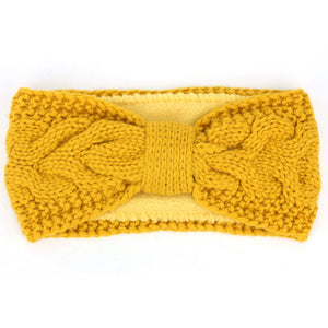 Bandeau côtelé bowknot tricoté - moutarde