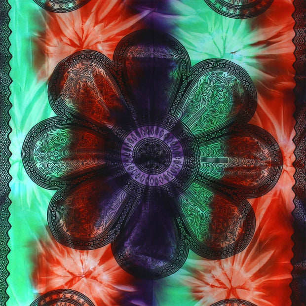 Viscose Rayon Sarong - Flower mandala - Green & Red Tie-Dye