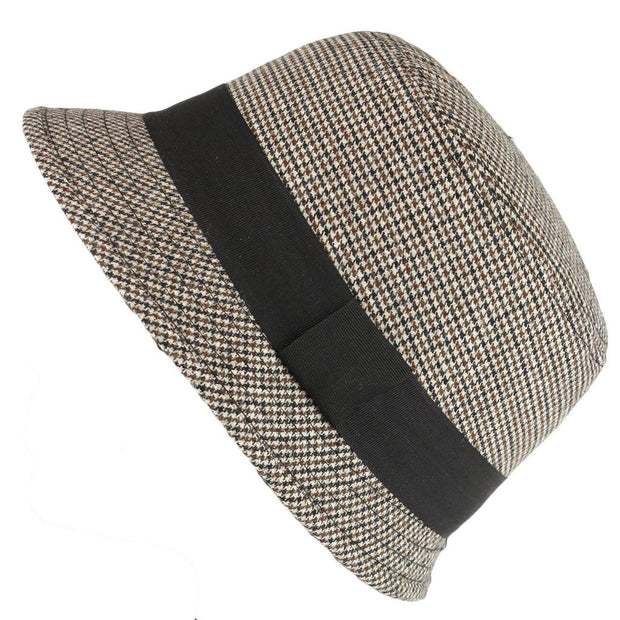 Tweed cloche hat with chunky band - Beige