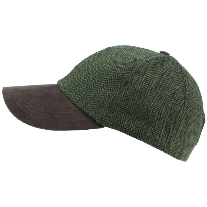 Wool Tweed Herringbone Baseball Cap - Green