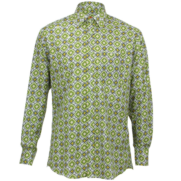 Regular Fit Long Sleeve Shirt - Green Diamond Abstract