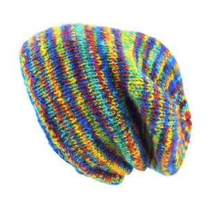Handgestrickte Baggy-Slouch-Beanie-Mütze – SD-Regenbogen
