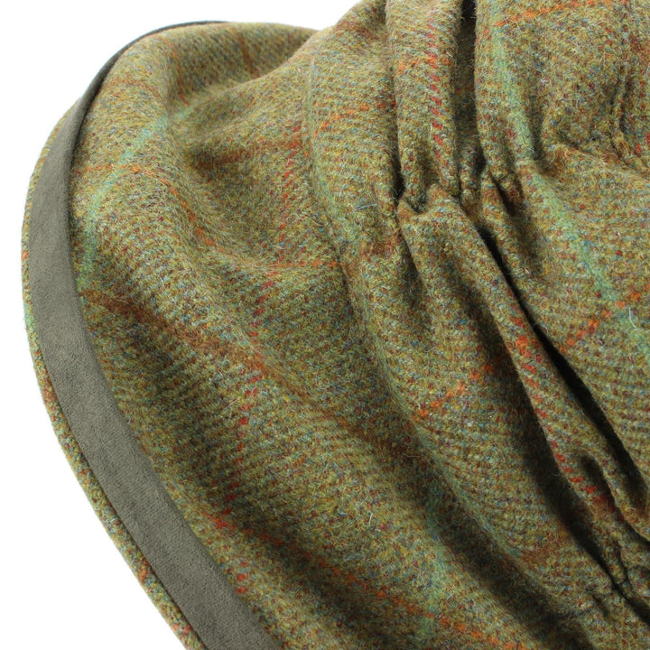 Ladies Wool Tweed Cloche Hat with a Ruched Crown - Dark Green