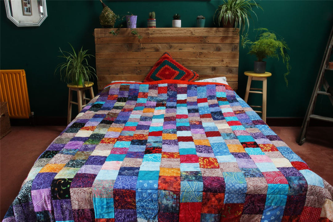 Handmade Quilted Patchwork Batik Printed Bedspread