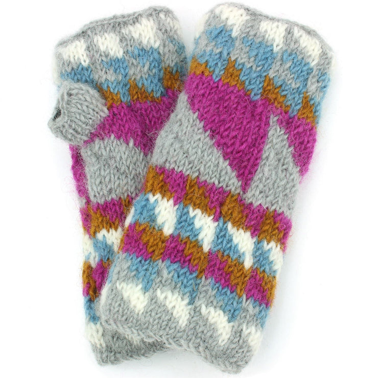 Wool Knit Arm Warmer - Triangles - Pink