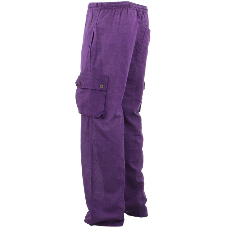 Classic Nepalese Lightweight Cotton Plain Cargo Trousers Pants - Purple