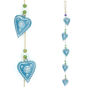 Hanging Mobile Decoration String of Hearts - Teal - Sand String