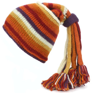 Bonnet à pompons "fontaine" en tricot de laine - orange rouille
