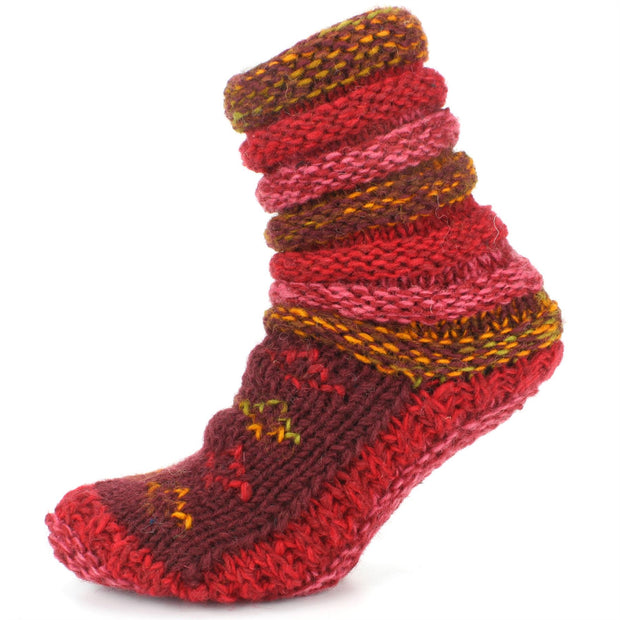Chunky Wool Knit Slipper Socks - Maroon
