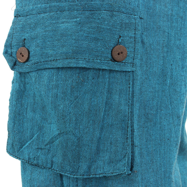 Classic Nepalese Lightweight Cotton Plain Cargo Trousers Pants - Turquoise