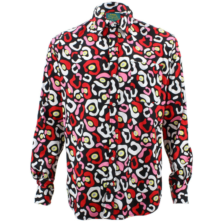 Tailored Fit Long Sleeve Shirt - Red Pink & White Abstract