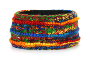 Handgestricktes Wollstirnband – Regenbogen-SD-Rippe