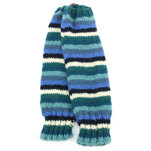 Hand Knitted Wool Leg Warmers - Stripe Blue White