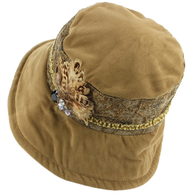 Ladies Mixed Fabric Cloche Hat with a Soft Velvety Crown and Brim