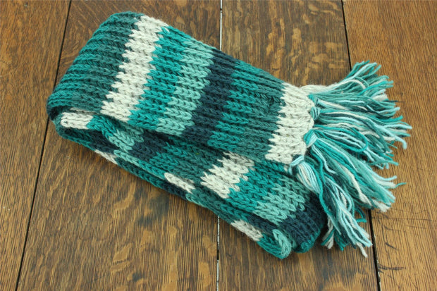 Hand Knitted Wool Scarf - Stripe Teal