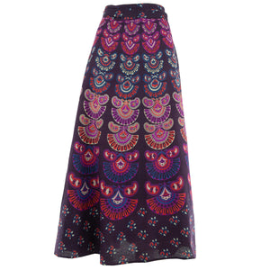 Langer Maxi-Wickelrock mit Mandala-Blockdruck – Lila und Blau