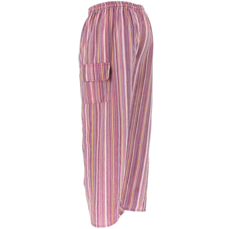 Striped Cotton Cargo Trousers Pants - Bright Pink