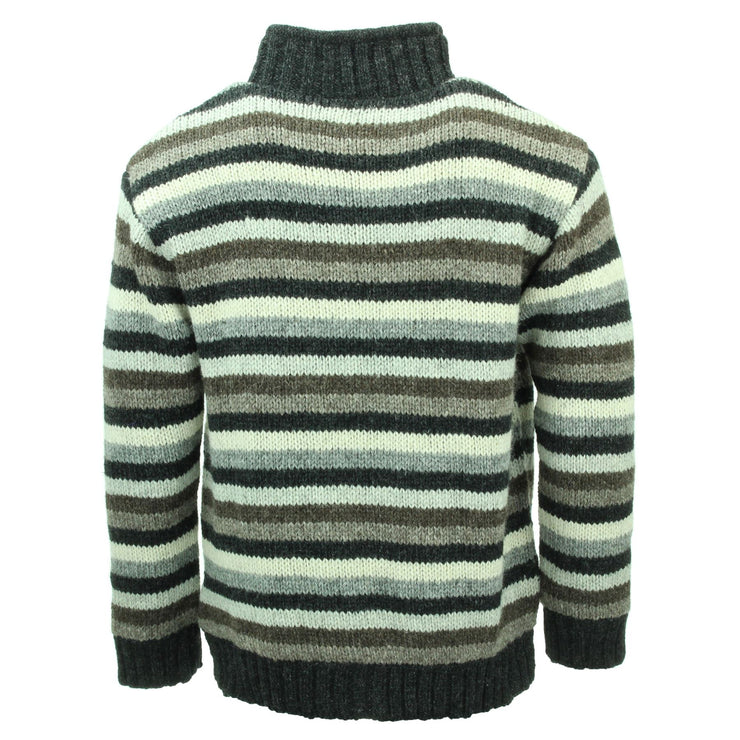 Hand Knitted Wool Jacket Cardigan - Stripe Natural